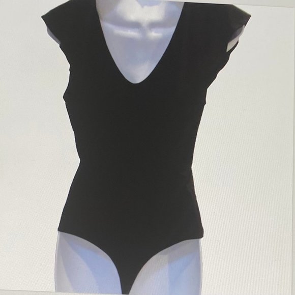 LITTLE BLACK BODYSUIT THONG RUFFLE NECK LG - Picture 4 of 5